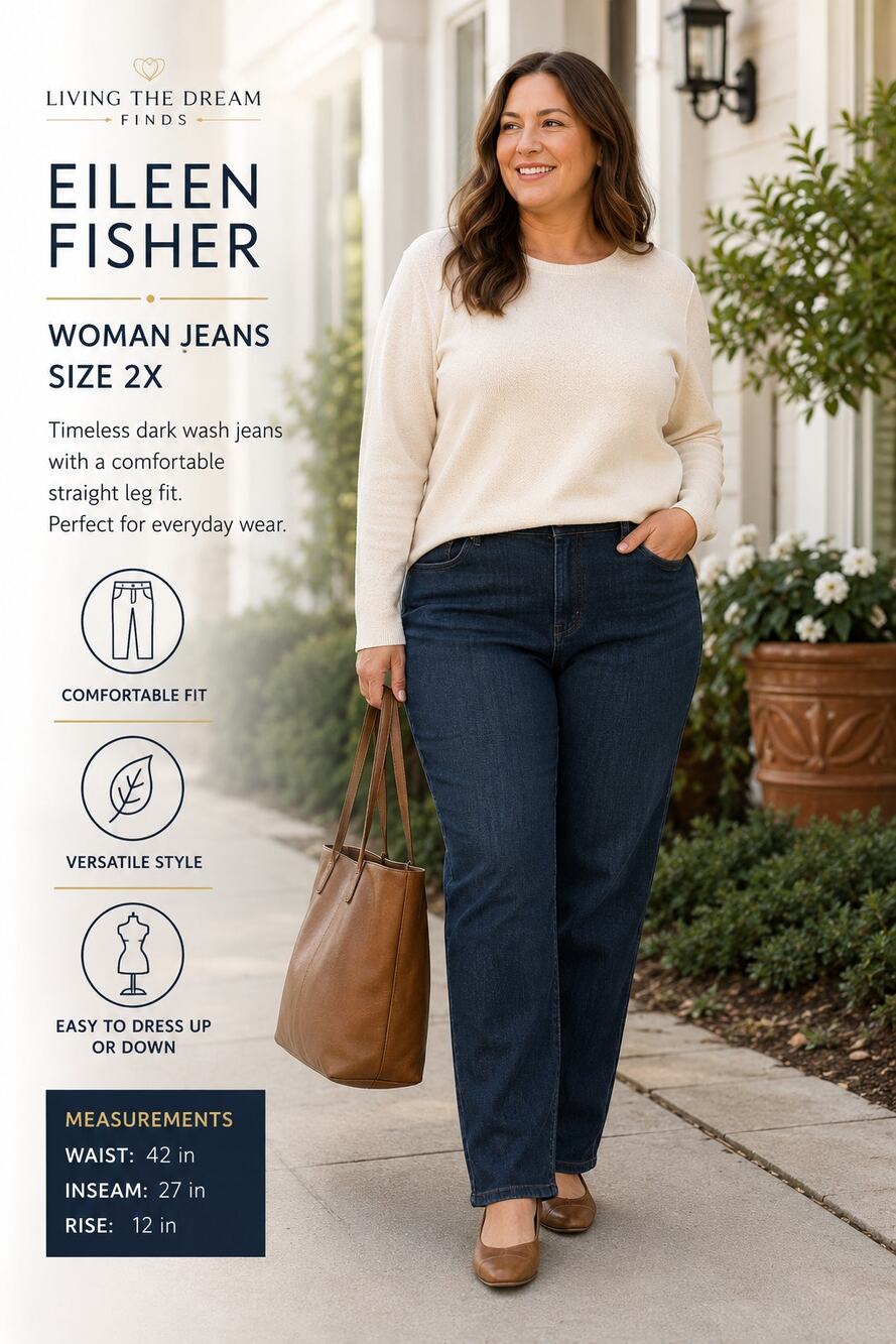 Eileen Fisher Woman Jeans 2X Dark Wash Straight Leg Denim Pants Plus Size